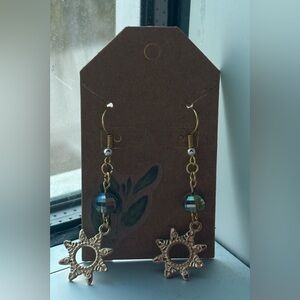 Gold Sunburst Dangle Earrings